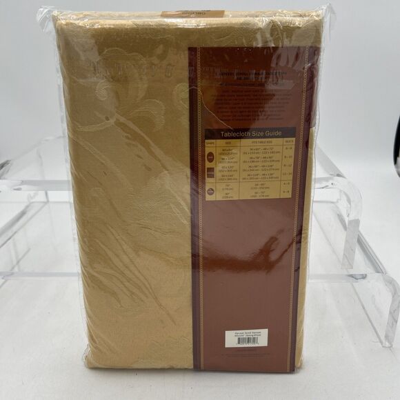 Harvest Scroll Damask Tablecloth 60 x 104" Oblong Linens-n-Things Wheat - Picture 8 of 9